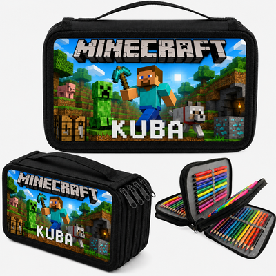 Personalizowany piórnik czterokomorowy z imieniem – piórnik dla fana Minecraft