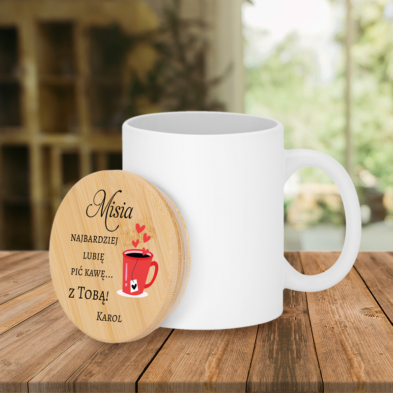 Kubek na Walentynki z nadrukiem / Lubię pić kawę z Tobą / ceramiczny, 370 ml