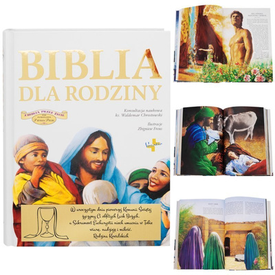 Chrzest lub Komunia Biblia dla rodziny z tabliczką dedykacyjną